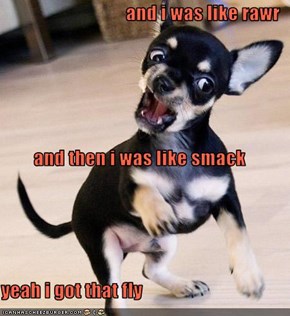 and i was like rawr  and then i was like smack yeah i got that fly
