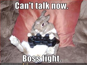 Can't talk now.  Boss fight.