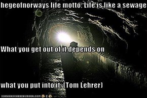 hegeofnorways life motto: Life is like a sewage. What you get out of it depends on what you put into it. (Tom Lehrer)