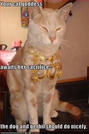Your cat goddess awaits her sacrifice-- the dog and gerbil should do nicely.