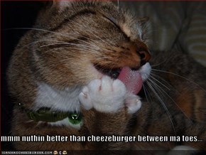 mmm nuthin better than cheezeburger between ma toes...