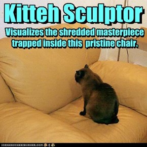 Kitteh SculptorVisualizes the shredded masterpiece trapped inside this  pristine chair.