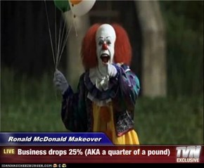 Ronald McDonald Makeover - Business drops 25% (AKA a quarter of a pound)