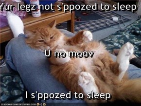 Yur legz not s'ppozed to sleep U no moov I s'ppozed to sleep