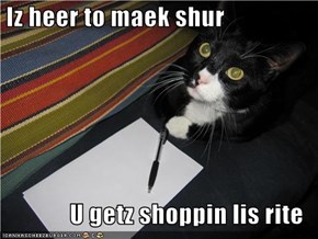 Iz heer to maek shur  U getz shoppin lis rite