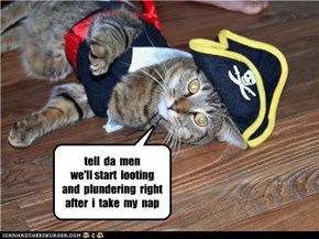tell  da  men we'll start  looting  and  plundering  right after  i  take  my  nap