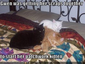 Gwen was getting her scraps together  to start her patchwork kitten