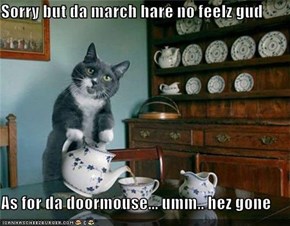 Sorry but da march hare no feelz gud  As for da doormouse... umm.. hez gone