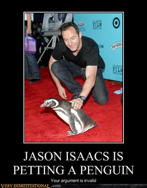 JASON ISAACS IS PETTING A PENGUIN