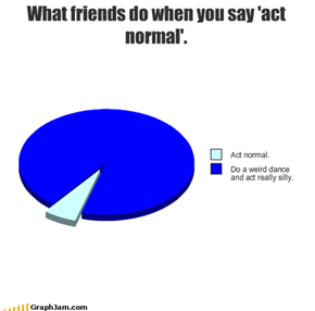 What friends do when you say 'act normal'.