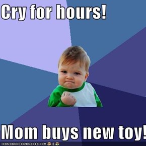 Cry for hours!  Mom buys new toy!