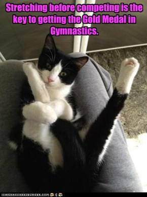 Stretching before competing is the key to getting the Gold Medal in Gymnastics.