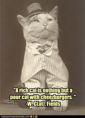 "A rich cat is nothing but a poor cat with cheezburgers. "  -W. C(at). Fields