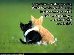 Doubt thou the stars are fire; Doubt that the sun doth move; Doubt truth to be a liar; But never doubt my ... ... ooooh ! Is that  a cricket???