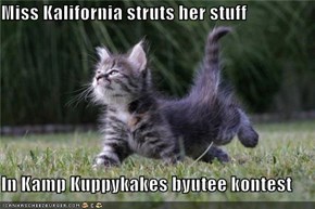 Miss Kalifornia struts her stuff  In Kamp Kuppykakes byutee kontest