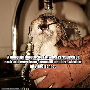A thorough introduction to water is required of each and every Team Greencliff member...whether they like it or not.