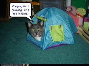 Camping isn't relaxing.  It's too in tents.