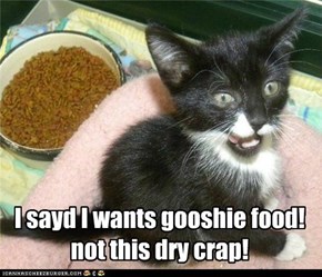 I sayd I wants gooshie food! not this dry crap!