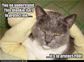 You no understand. This blankie isn't to protect me . . .