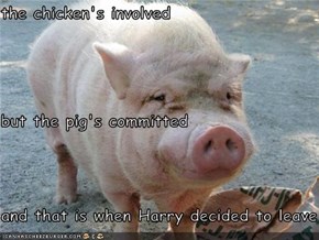 the chicken's involved  but the pig's committed and that is when Harry decided to leave the farm