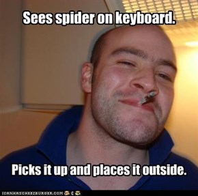Sees spider on keyboard.