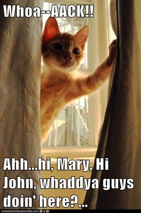 Whoa--AACK!!  Ahh...hi, Mary, Hi John, whaddya guys doin' here?...