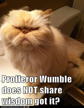 Profferor Wumble does NOT share wisdom got it?