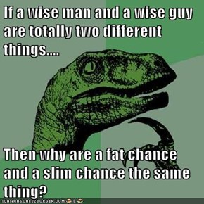 If a wise man and a wise guy are totally two different things....  Then why are a fat chance and a slim chance the same thing?