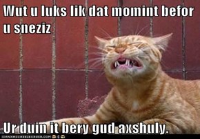Wut u luks lik dat momint befor u sneziz  Ur duin it bery gud axshuly.