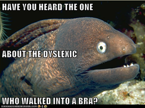 HAVE YOU HEARD THE ONE  ABOUT THE DYSLEXIC WHO WALKED INTO A BRA?