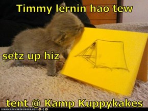 Timmy lernin hao tew setz up hiz tent @ Kamp Kuppykakes