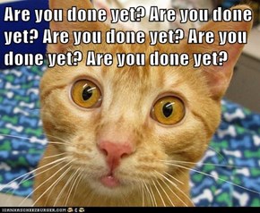 Are you done yet? Are you done yet? Are you done yet? Are you done yet? Are you done yet?
