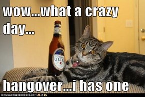 wow...what a crazy day...  hangover...i has one