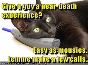 Give a guy a near-death experience?  Easy as mousies.               Lemme make a few calls.